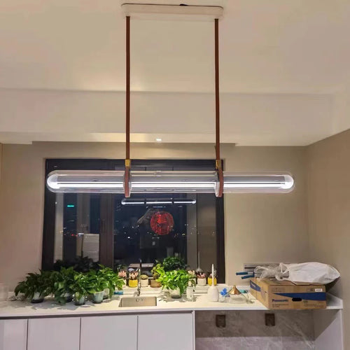 Langer moderner LED-Kronleuchter Luxus Leder Glas - vue 2 sur 7