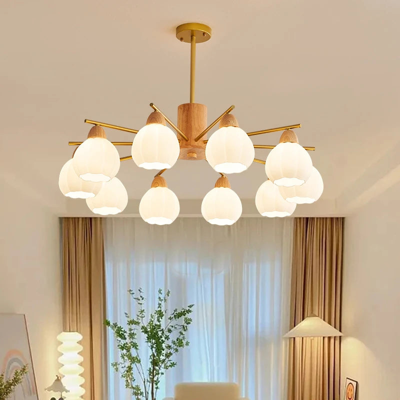 lustre moderne en bois et verre style japonais pour décoration intérieure