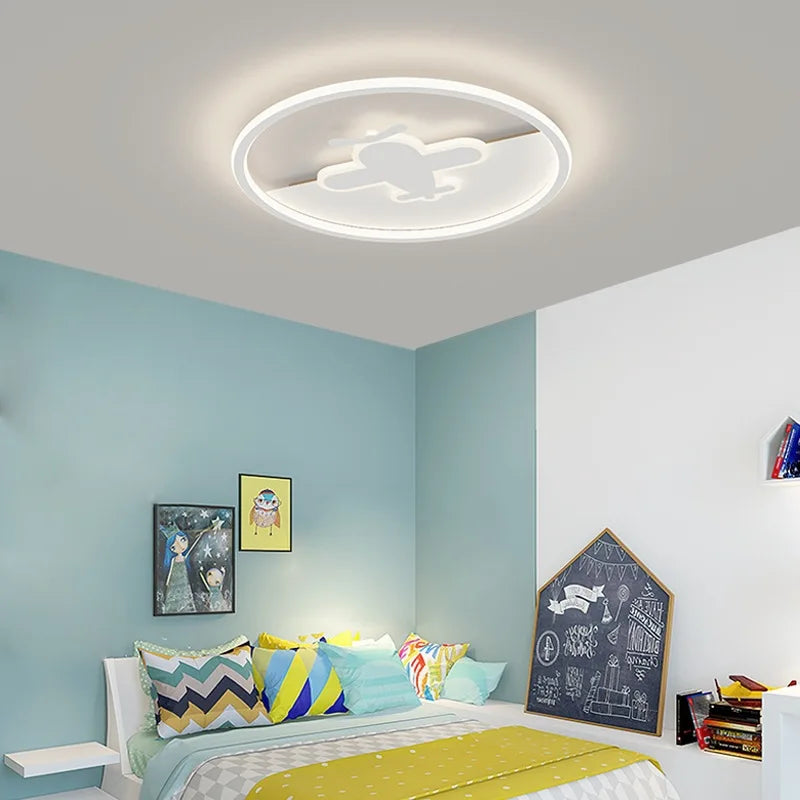 plafonnier rond scandinave motif avion et nuage pour enfants - vue 2 sur 13