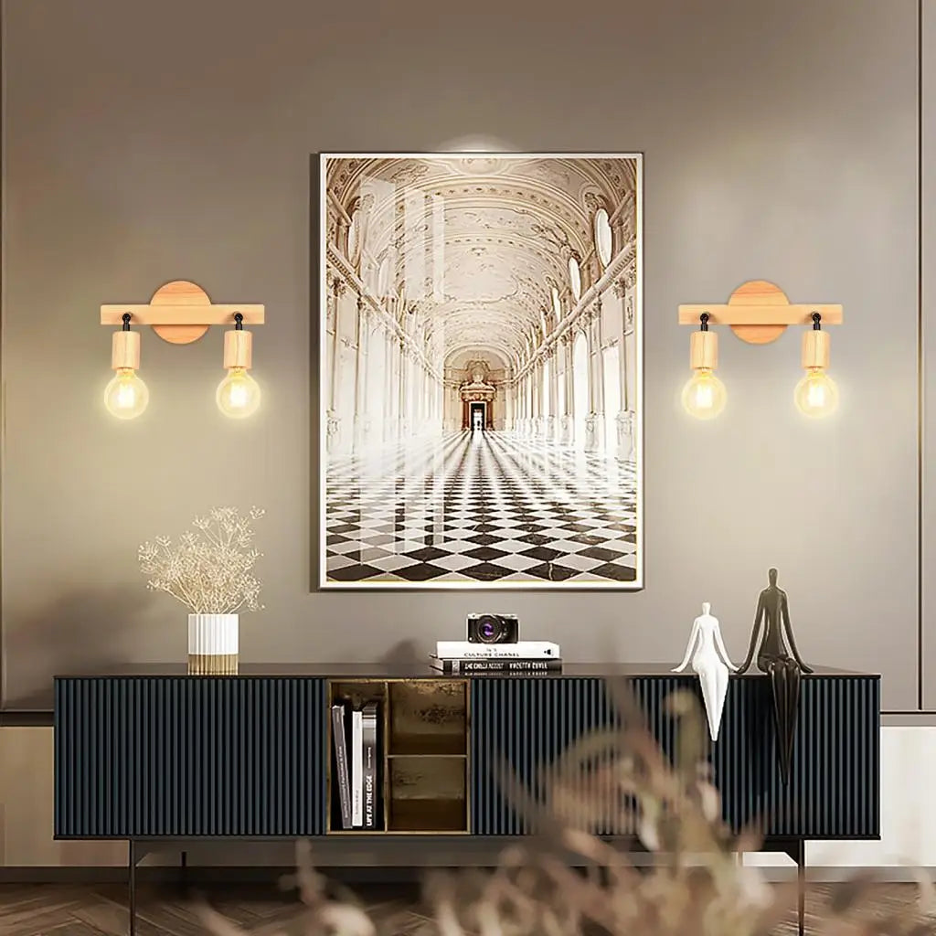 applique murale double tête en bois style nordique moderne - vue 3 sur 9