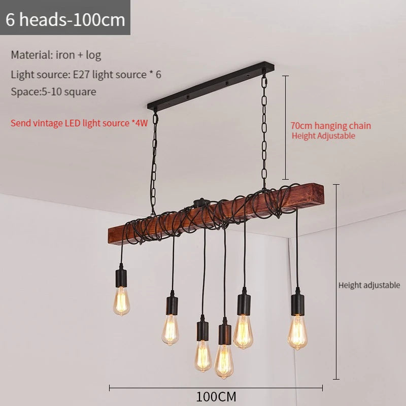 Vintage Loft Pendelleuchte aus Holz für Retro-Dekoration LED