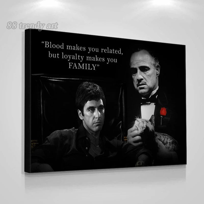 Black and White Movie Scarface and Godfather Canvas Painting Tony Montana , Don Vito Corleone Quotes Posters Pictures Home Decor