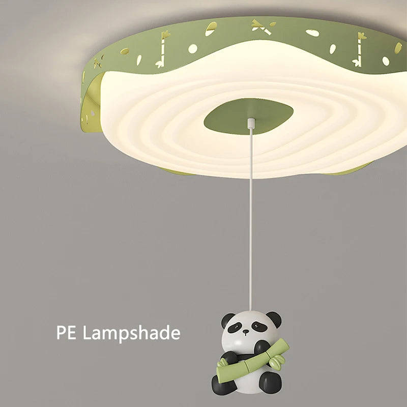 Nordic Kids Bedroom Pendant Lamps Pink Green Yellow Blue Rabbit Panda Bear Astronaut Children's Room Ceiling Light Round Shape - vue 7 sur 14