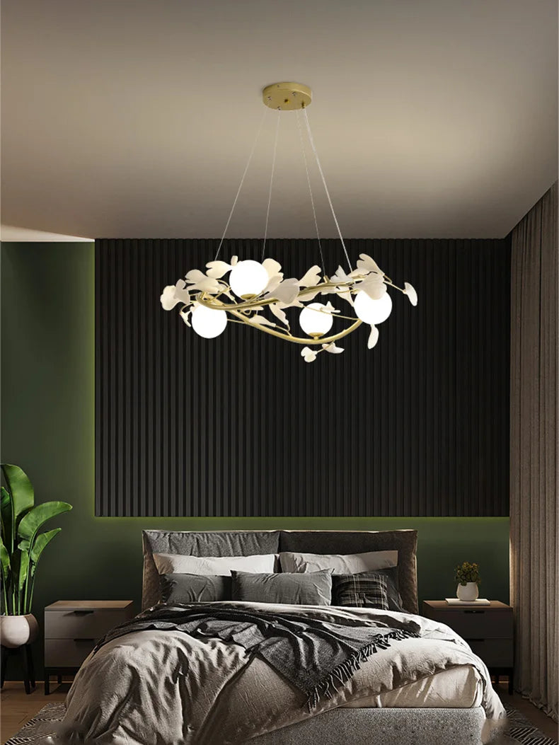 Kronleuchter mit Ginkgoblättern und dekorativer LED-Beleuchtung im modernen Design - vue 4 sur 8