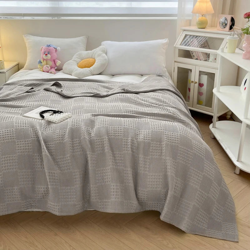 plaid coton gaufré léger décoratif salon chambre été - vue 4 sur 7