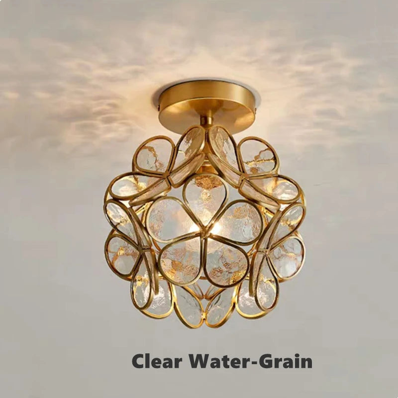 lustre vintage en verre et cuivre pétales décoratifs lumineux