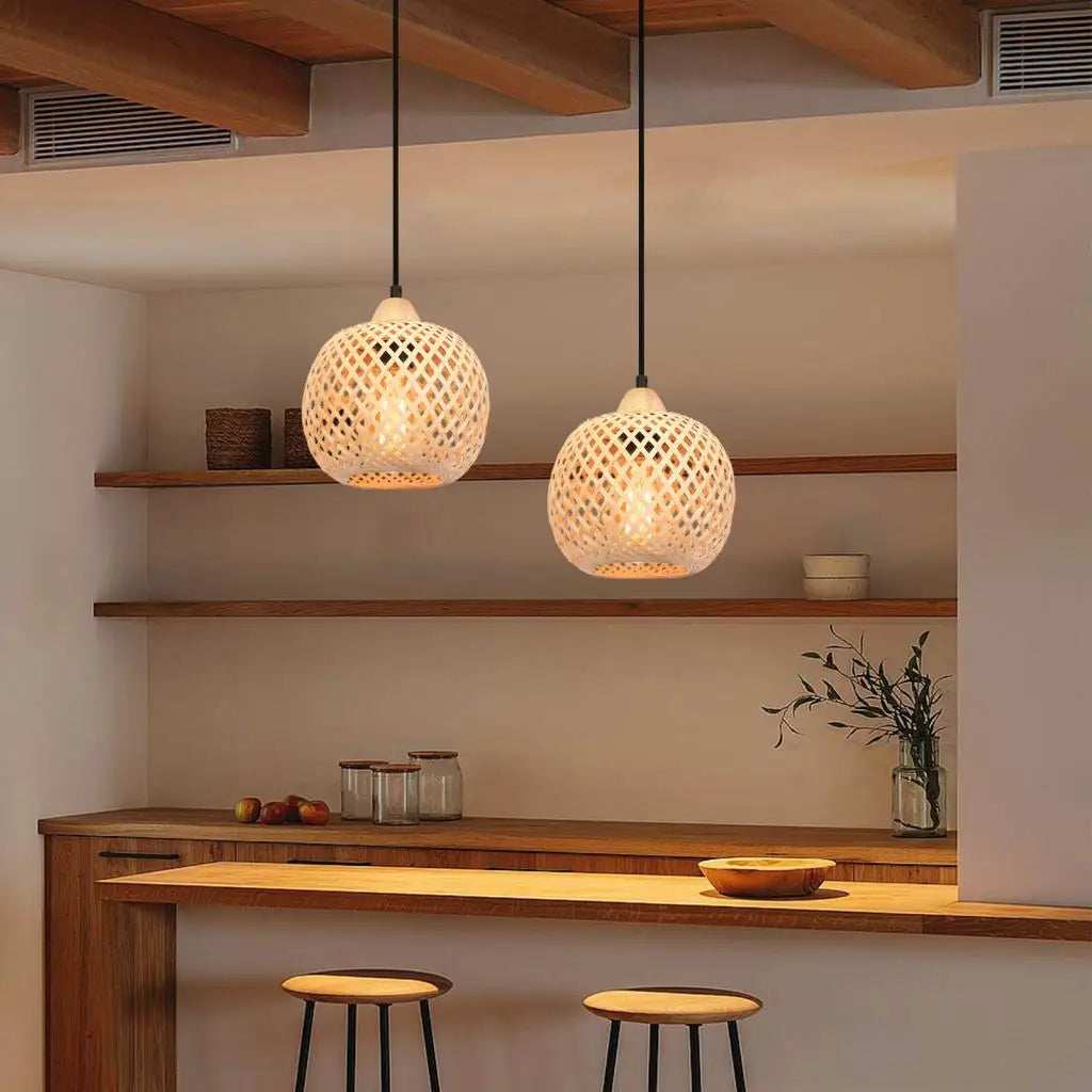 lustre tissé à la main en bambou avec led intégrée - vue 11 sur 16