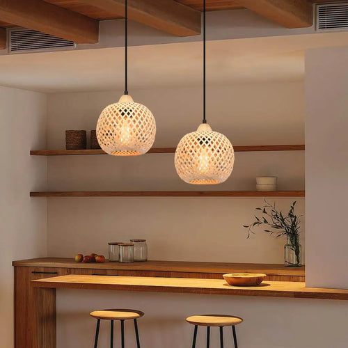 lustre tissé à la main en bambou avec led intégrée