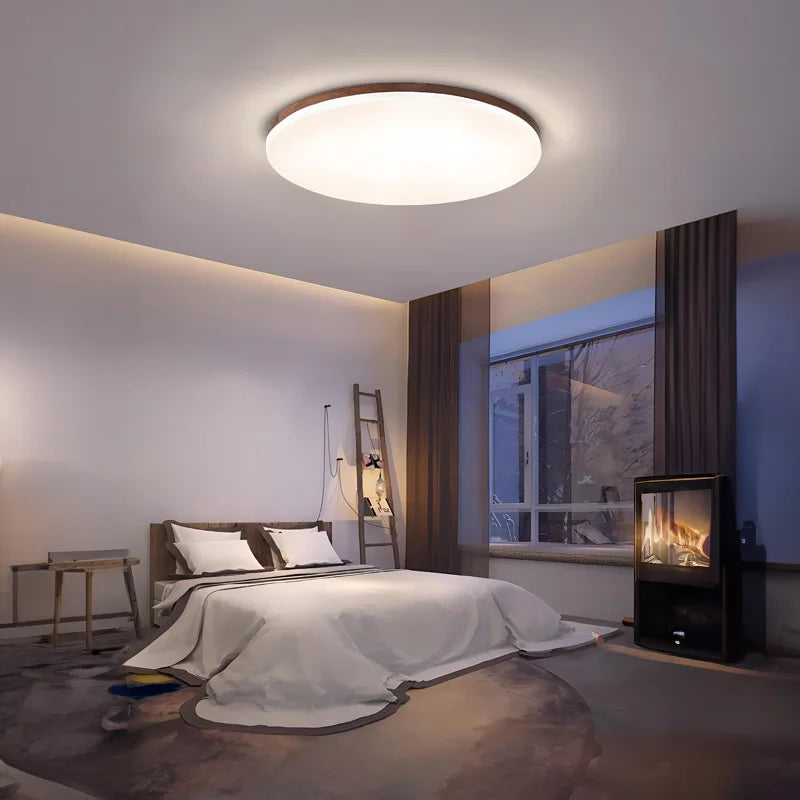 Walnut wood Flush Mount, Modern Minimalism Wabi-sabi, Ultrathin eye protection Ceiling light for Living room, Study, Bedroom - vue 4 sur 7