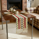 Chemin de table bohème motif aztèque tissé pompons