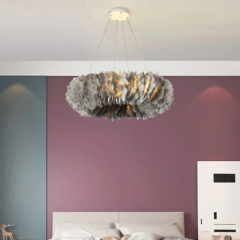 lustre nordique moderne avec plumes led pour décoration intérieure - vue 4 sur 21