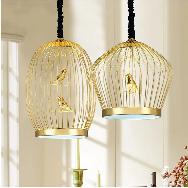 suspension led en fer cage à oiseaux pour restaurant loft - vue 5 sur 8