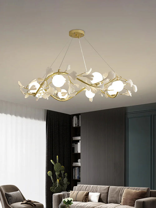lustre en feuilles de ginkgo avec éclairage led décoratif moderne