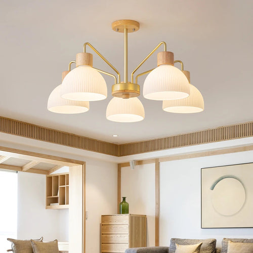 plafonnier led minimaliste en bois et verre pour restaurant ou café