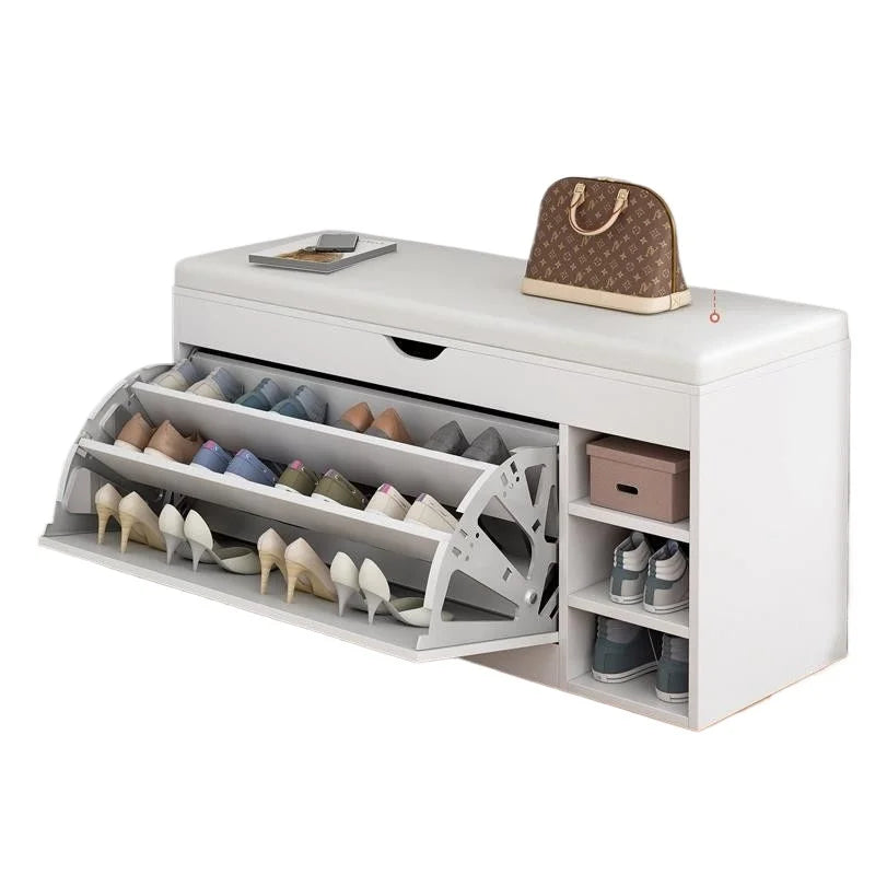 Home Shoe Cabinet with Bench, Anti-Dust Shoe Storage Bench, Multi-Layer Wooden Organizer with   Cushion and Stable Structure - vue 6 sur 13