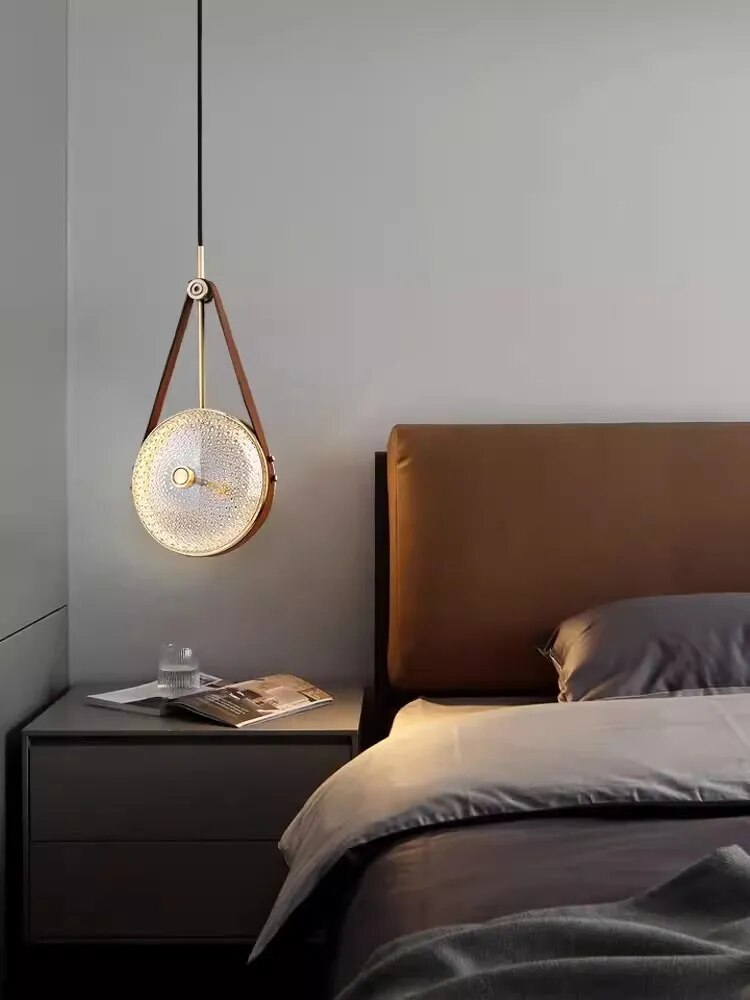 suspension luminaire cuir led verre lustre