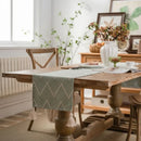 Chemin de table jacquard géométrique beige à pompons