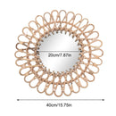 Wall Mirror, Round Wicker Rattan Decorative Mirror, Rustic Natural Rattan Wall Decor with Mounted Frame for Bathroom Hallway