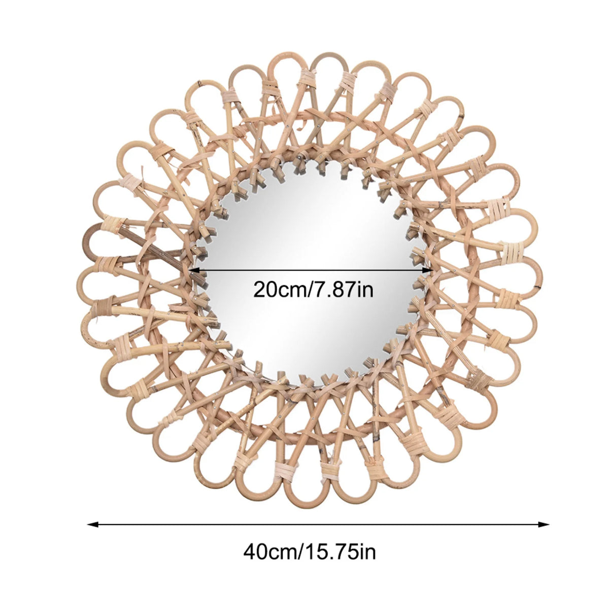 Wall Mirror, Round Wicker Rattan Decorative Mirror, Rustic Natural Rattan Wall Decor with Mounted Frame for Bathroom Hallway