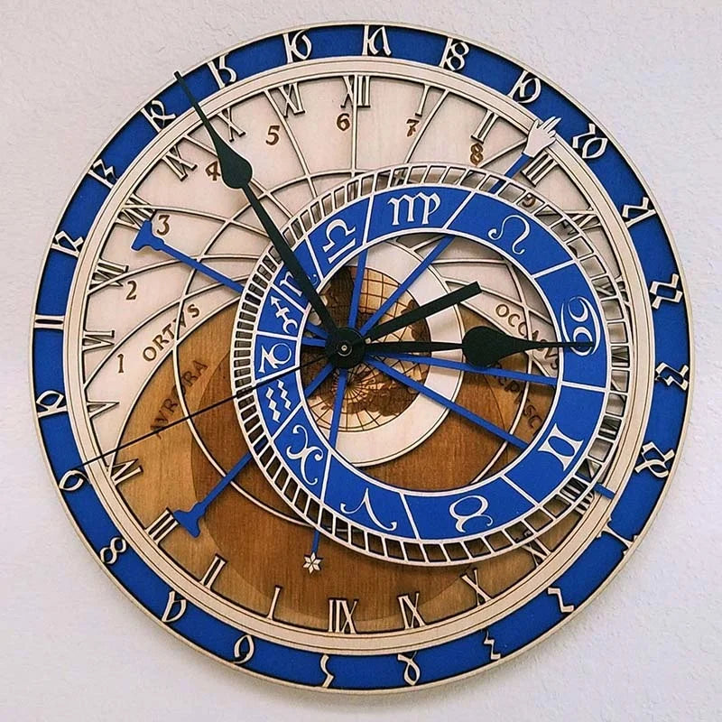 horloge en bois avec signes du zodiaque et constellations art déco - vue 7 sur 7
