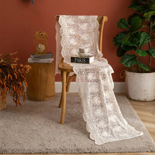 Chemin de table dentelle florale vintage beige bohème - vue 8 sur 7