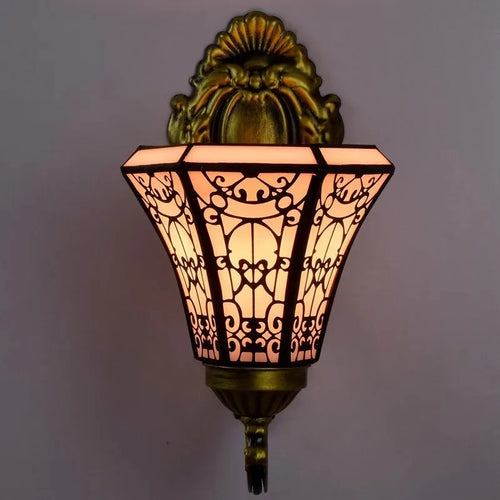 Tiffany Wandleuchte im Retro-Design mit Sonnenblumen-Motiv und Spiegel - vue 3 sur 7