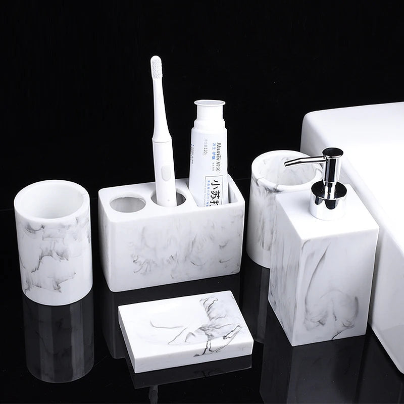 ensemble d'accessoires de salle de bain en marbre décoratifs 5 pièces - vue 5 sur 6