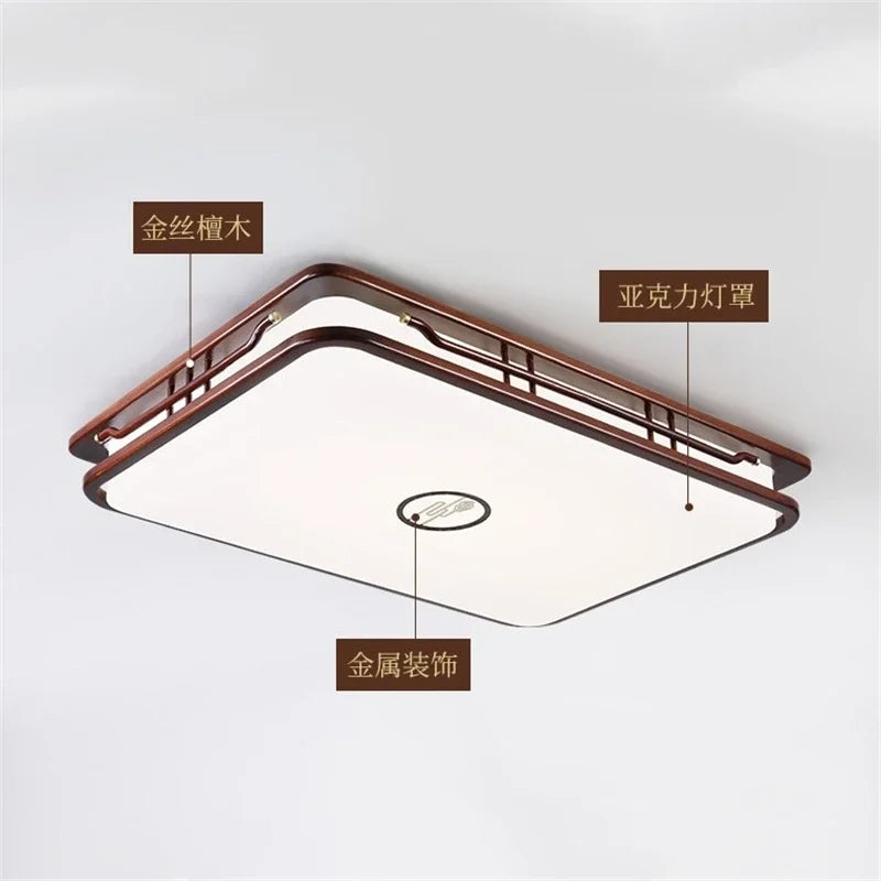 plafonnier moderne en bois massif style chinois avec lampe LED - vue 6 sur 10