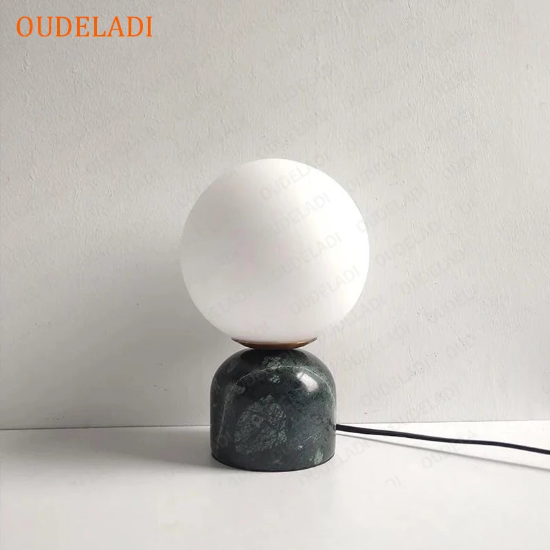 lampe de bureau led moderne en marbre avec boule de verre - vue 5 sur 9