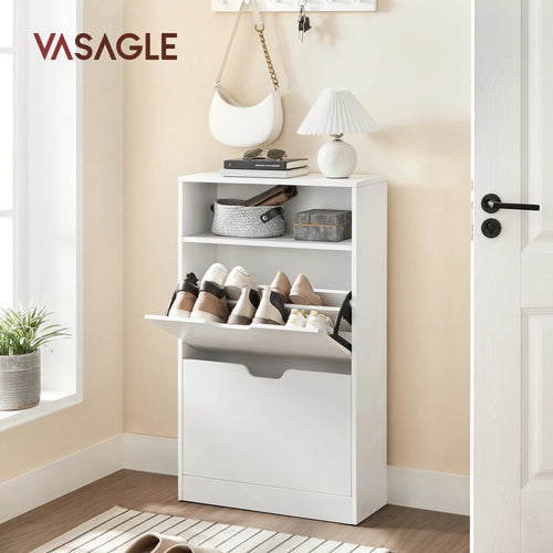 VASAGLE Shoe Cabinet with 2 Hinged Doors, Shoe Rack, Open Compartment, Adjustable Divider, 8-12 Pairs, for Small Entryway - vue 2 sur 8