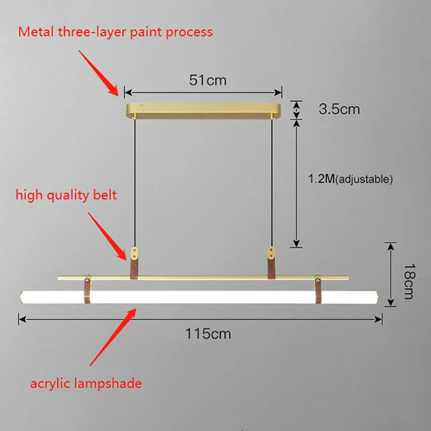 Lustre minimaliste bande led style tube lustre luminaire - vue 6 sur 10