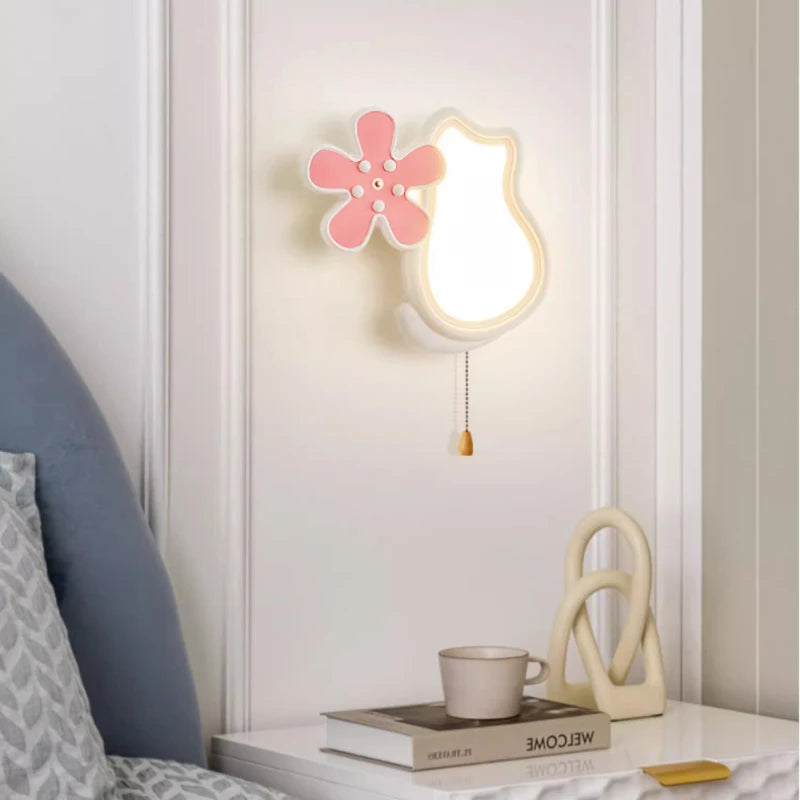 applique murale mignonne avec chat et fleur pour enfant - vue 5 sur 9