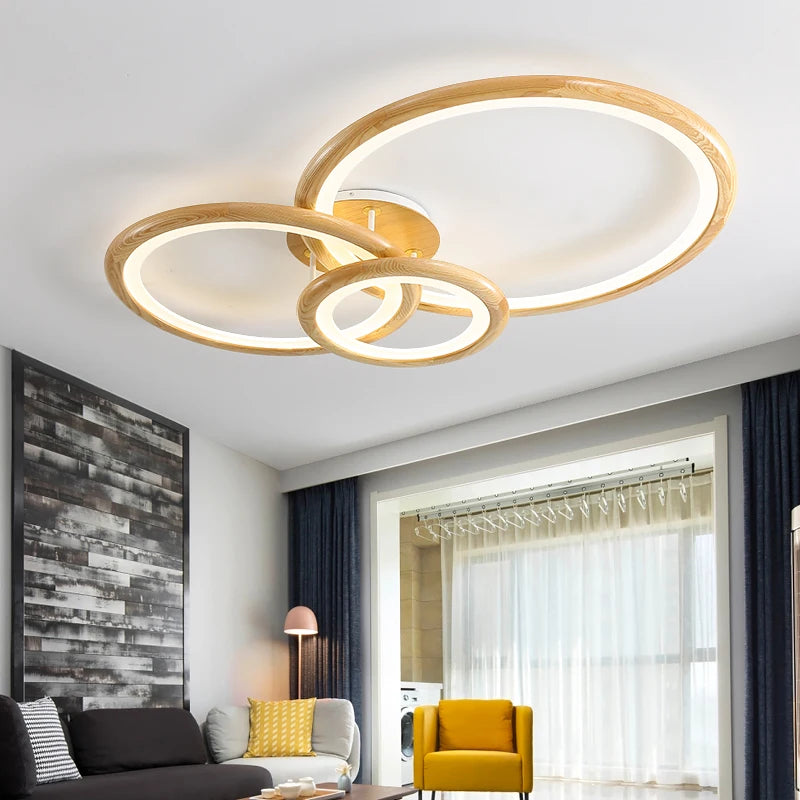 Lampe circulaire moderne en rondins pour salon - vue 6 sur 17