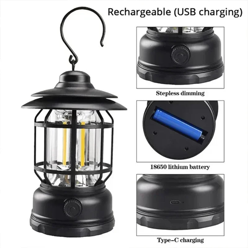 lot de 2 lanternes de camping rechargeables usb étanches pour randonnée pêche - vue 9 sur 9