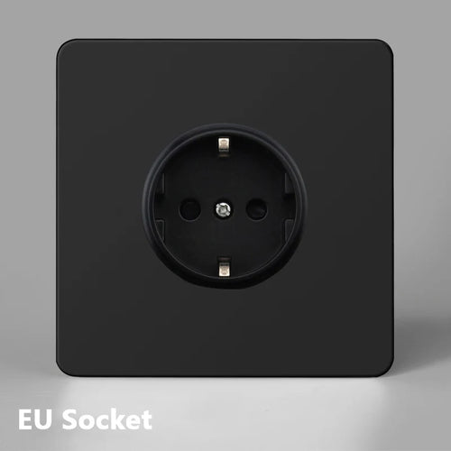 Prise électrique (Europe) en acier noir mat bords arrondis