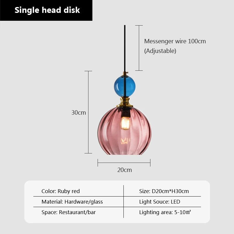 Bonbonfarbene Pendelleuchte aus Glas für die Wohnungsdekoration - vue 9 sur 14