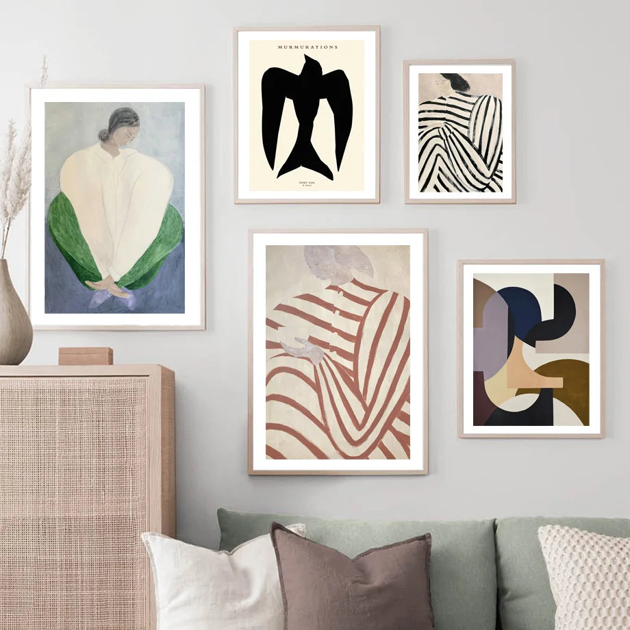 pyjama rayé femme géométrie feuille art mural rétro décoratif - vue 4 sur 7