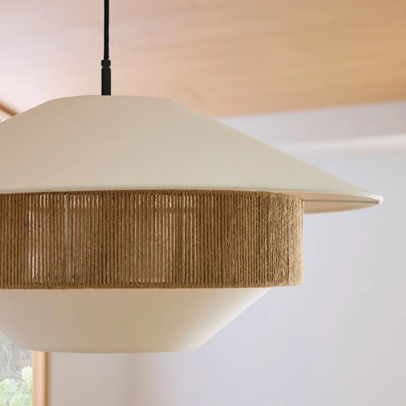 Vintage-Pendelleuchte aus Stoff im Landhausstil mit Hanfseil - vue 5 sur 9