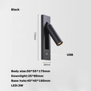 LED Brass Black Wall Lamp Wall Light Wall Sconce Wall Mounted Reading Light with Switch and USB Port, Rotatable For Bedroom