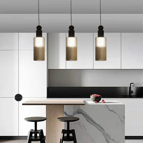 Moderne Pendelleuchte aus Glas und Kupfer mit 3 austauschbaren Kabeln - vue 3 sur 8