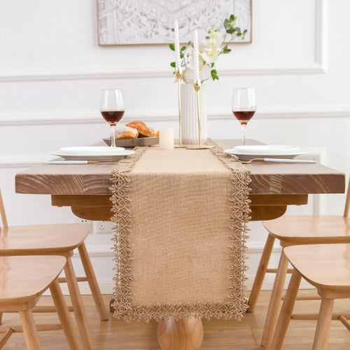 Chemin de table macramé rustique beige style bohème - vue 4 sur 7