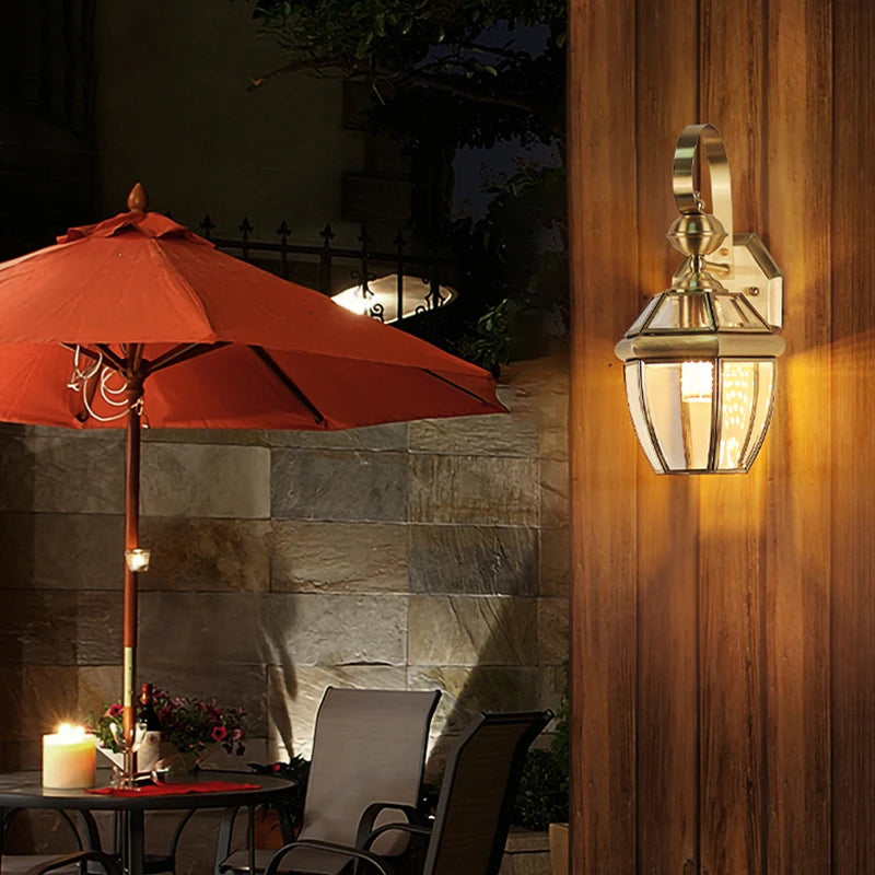 Applique extérieure Villa couloir or cuivre rétro luxe jardin extérieur mur jardin passerelle Simple balcon porte terrasse lampe - vue 4 sur 8