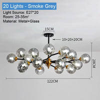 Boule de verre nordique Led plafond lustre noir suspension lumières décor à la maison suspendus Lustres luminaire salon salle à manger chambre