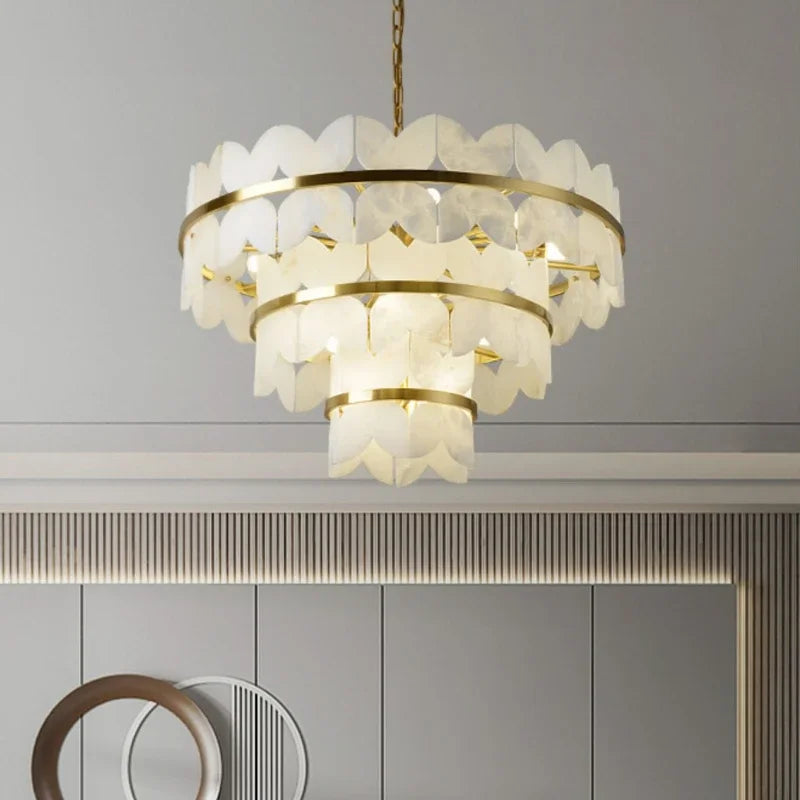 suspension en marbre naturel et cuivre design créatif minimaliste - vue 4 sur 9