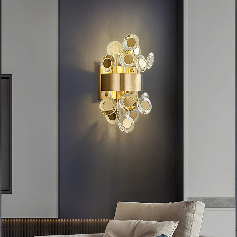 applique murale design moderne éclairage pour chambre à coucher en cristal or brossé décoration de la maison led - vue 3 sur 7