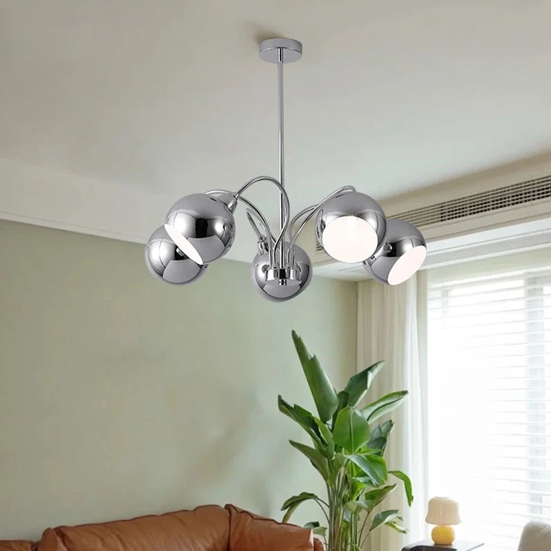 lustre nordique en chrome avec lampes à globe décoratives - vue 4 sur 14