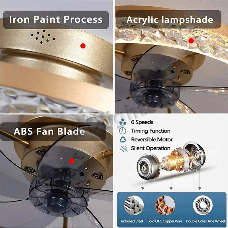 plafonnier ventilateur de plafond lumineux télécommandé dimmable décoratif - vue 7 sur 15