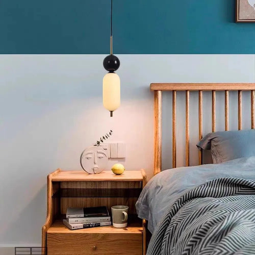 suspension LED style 	 en acrylique et marbre naturel - vue 5 sur 7