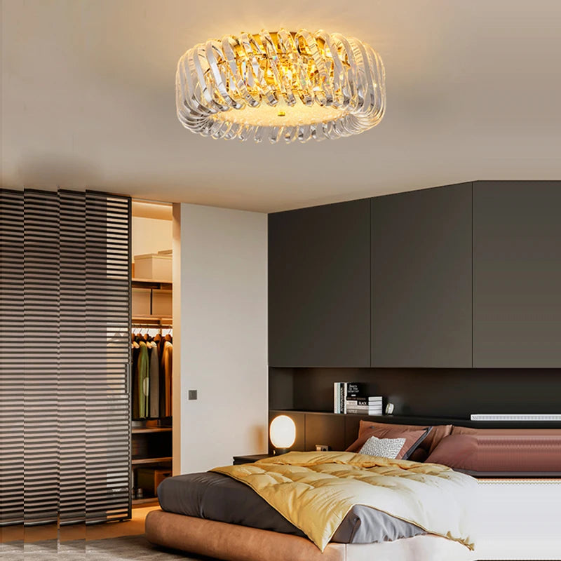 lustre moderne rond à intensité variable led cristal - vue 4 sur 16