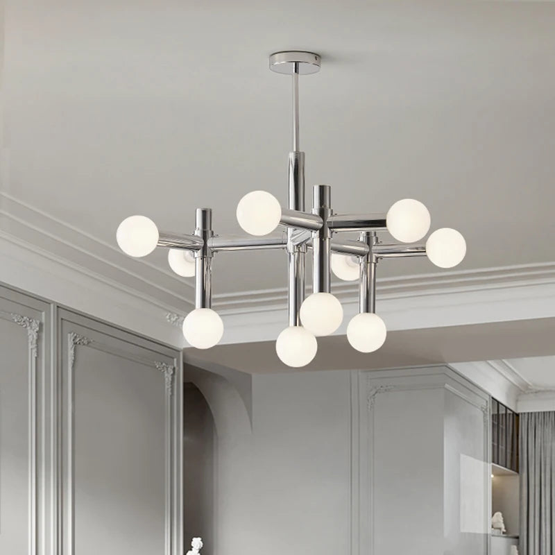 lustre en métal chromé style 	 avec luminaires à main - vue 3 sur 7